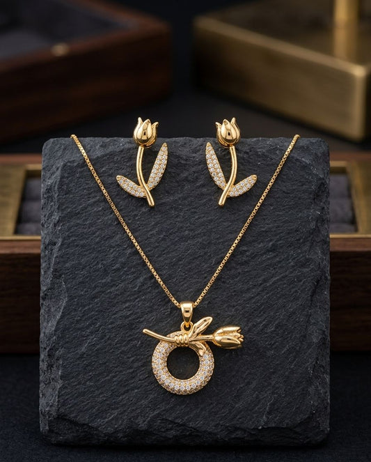 China gold zarkon stone locket set